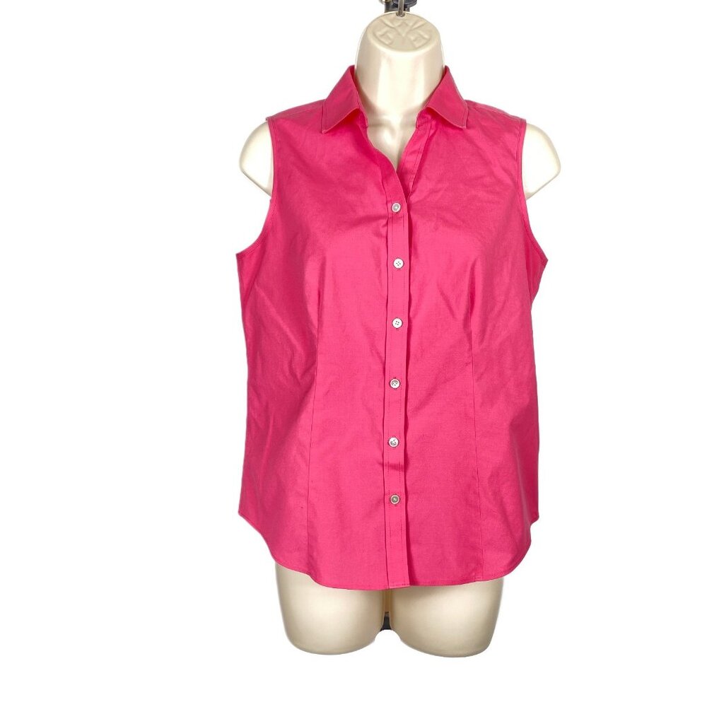 Womens Talbots Petites Sz 4P Wrinkle Resistant Pink Sleeveless V-Neck Button Up